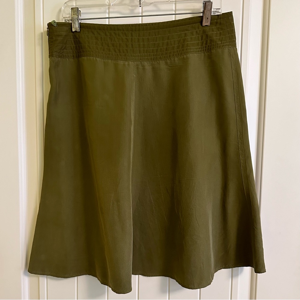 The Gap olive green silk a-line skirt. So soft.